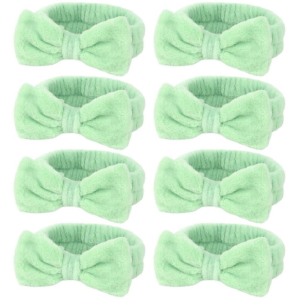 Green Spa Terry Cloth Skincare Headbands for Women - 8 Pcs Makeup Bow Hair Bands